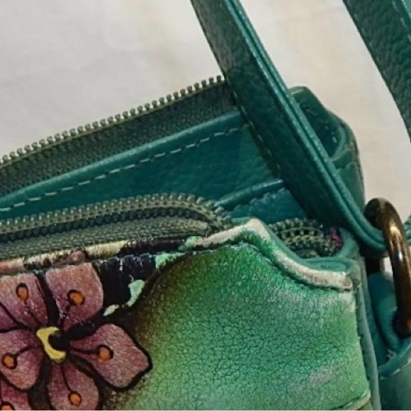 Anuschka Peacock Love - Hand Painted Leather Crossbody Organizer